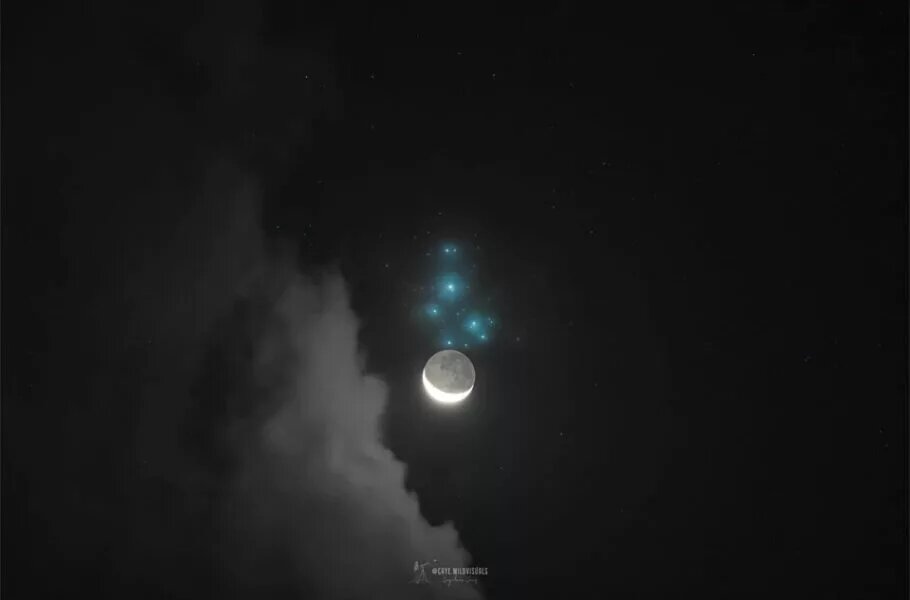 عکس | ماه و خوشه پروین / دیدار با هفت خواهر آسمانی